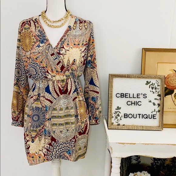 Honey Punch Dresses & Skirts - Honey Punch That’s A Wrap Tribal Print Mini Dress
